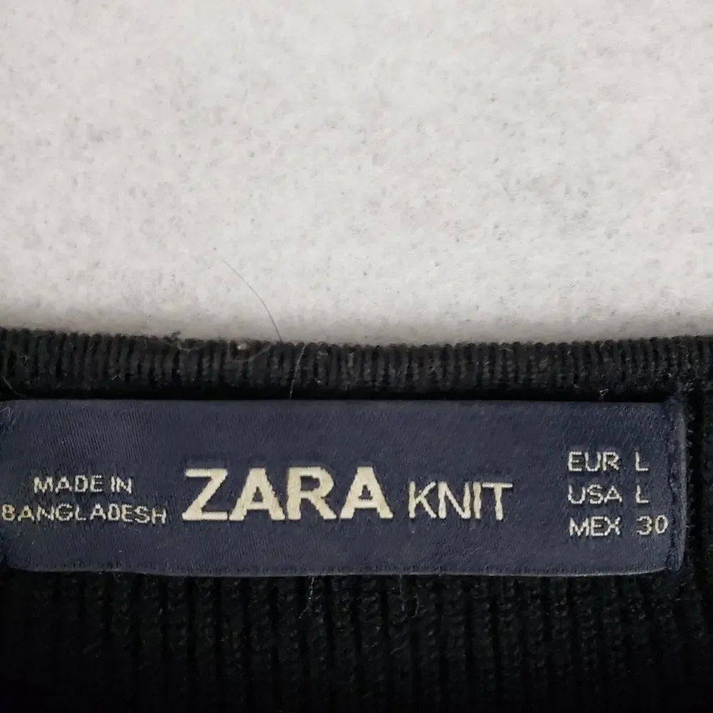 Zara Knit Women's L Long Sleeve Cutout Ribbed Crop‎ Top Solid Black Minimalist